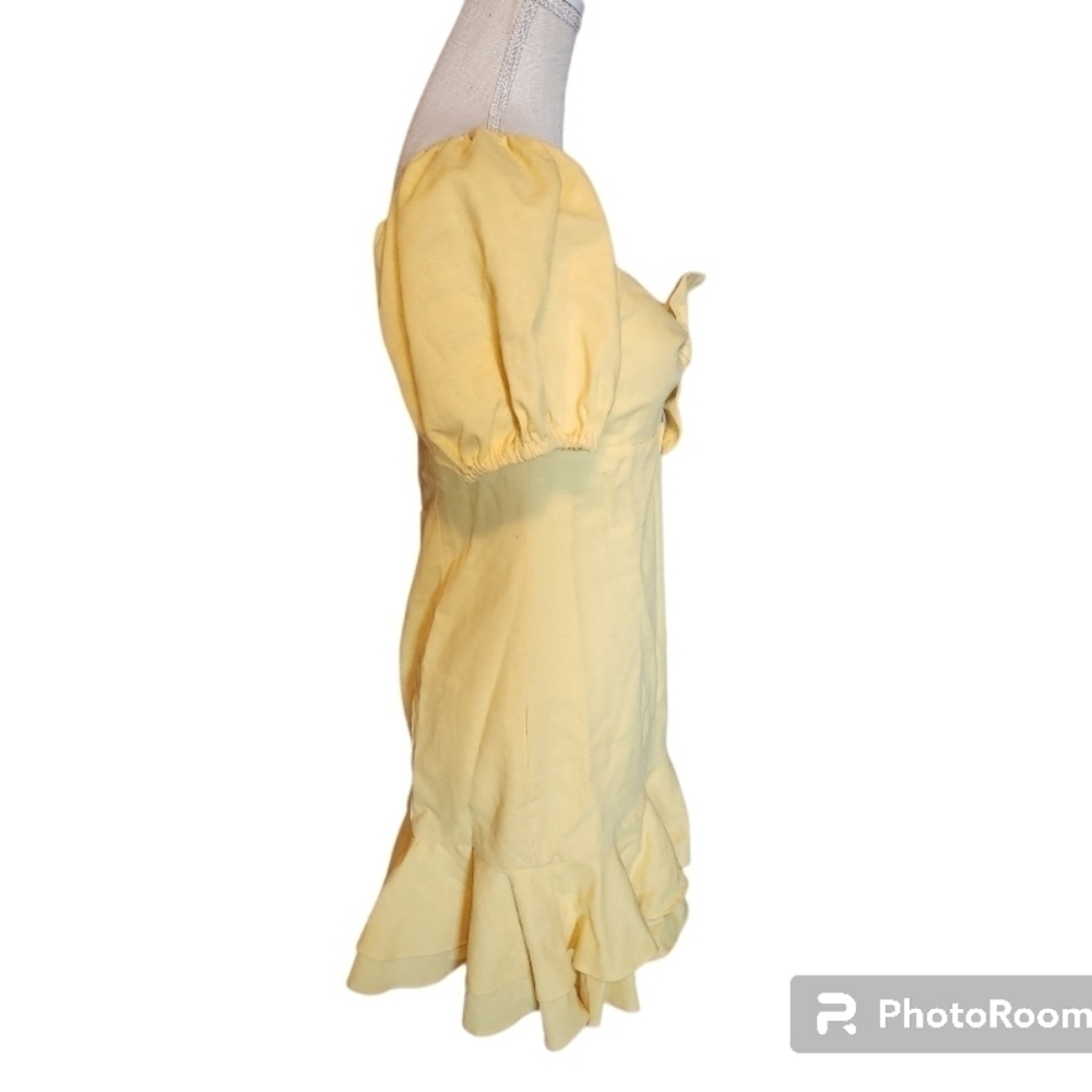 ALTAR'D STATE Knot Front Puff Sleeve Babydoll Sundress Yellow linen cott… - Picture 4 of 7